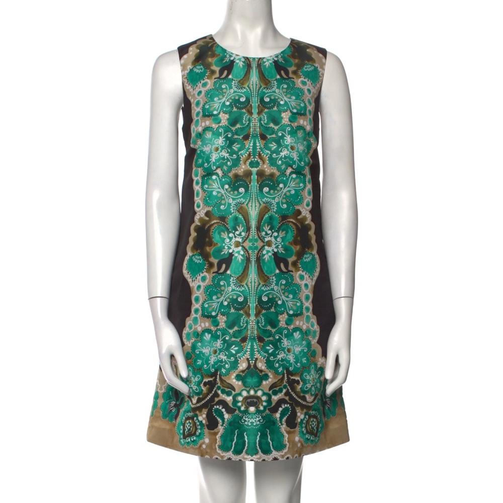 Valentino Teal and Brown Patterned Mini Dress size 42